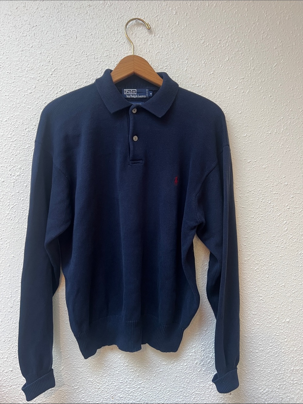 Polo by Ralph Lauren Navy Long-Sleeve Cotton Polo with Red Pony